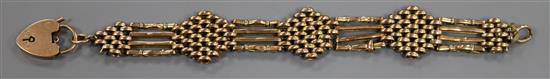 An early 20th century 9ct gold gate and fancy link bracelet, approx. 19cm.